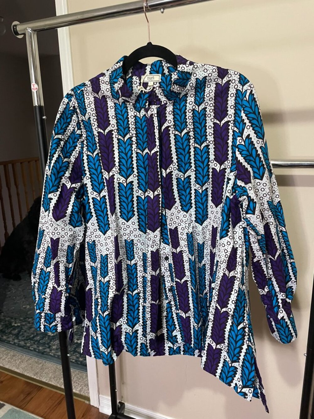 Mandarin Collar, Blue Purple Pattern, L